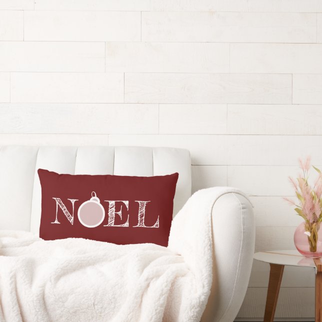 Deep Red Rustic Noel Typography Christmas  Lumbar Cushion (Couch)