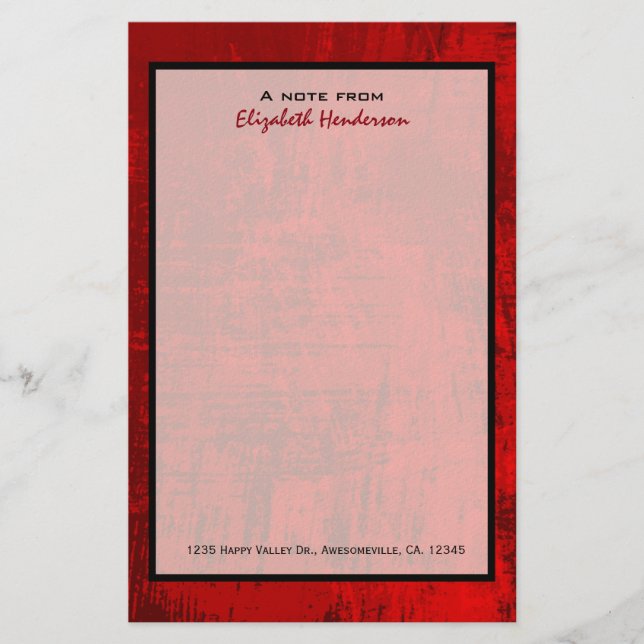 Deep Red Rustic Texture Abstract Background Stationery (Front)
