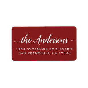 Deep Red Script Family Return Address Label