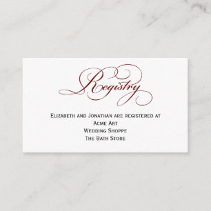 Deep Red Script Wedding Registry Information Card