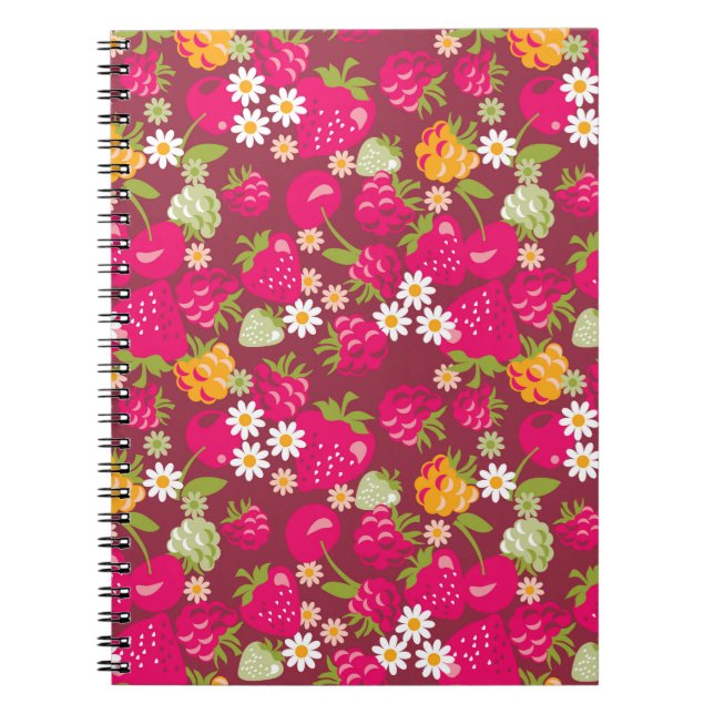 Deep red seamless fabric sample of berries notebook (Front)