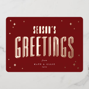 Deep Red Season's Greetings Retro Stars Flat