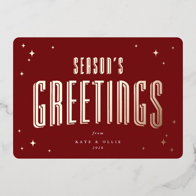 Deep Red Season's Greetings Retro Stars Flat (Front)