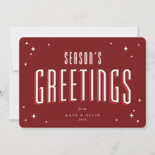 Deep Red Season's Greetings Retro Stars Flat Holiday Card