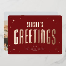 Deep Red Season's Greetings Retro Stars Photo 