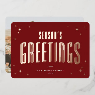 Deep Red Season's Greetings Retro Stars Photo
