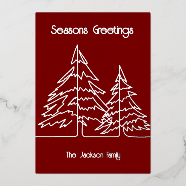 Deep Red & Silver Graphic Christmas Tree Minimal   (Front)