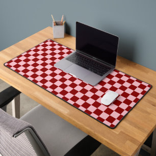 Deep Red & Soft Pink Square Style Pattern Desk Mat
