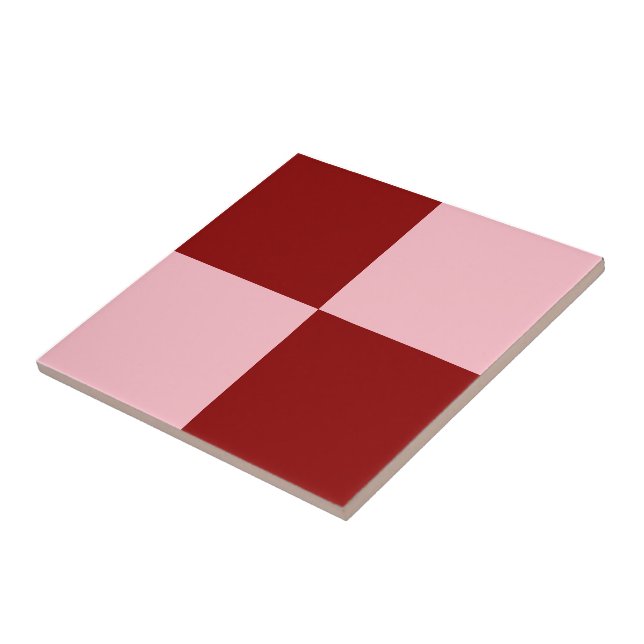 Deep Red & Soft Pink Square Style Pattern Tile (Side)