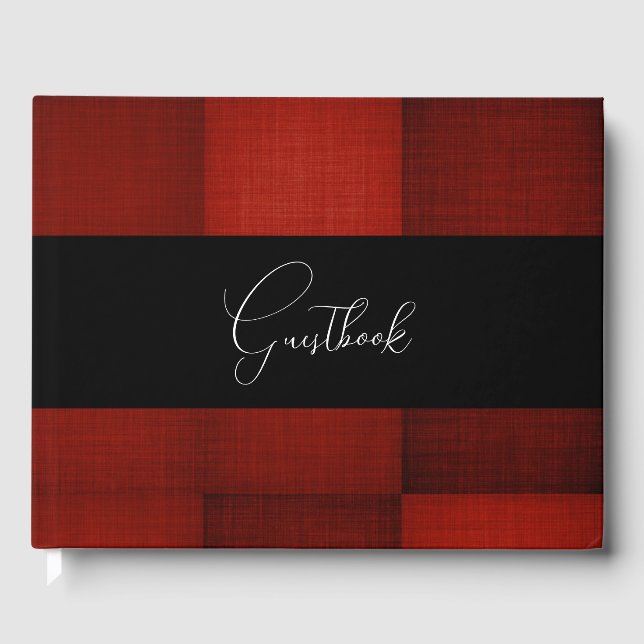 Deep Red Square Patches Wedding Guest Book (Front)