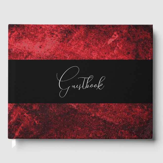 Deep Red Stone Texture Wedding Guest Book (Front)