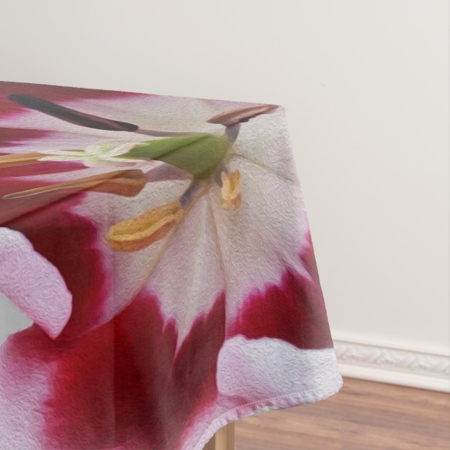 Deep red tulip tablecloth (In Situ)
