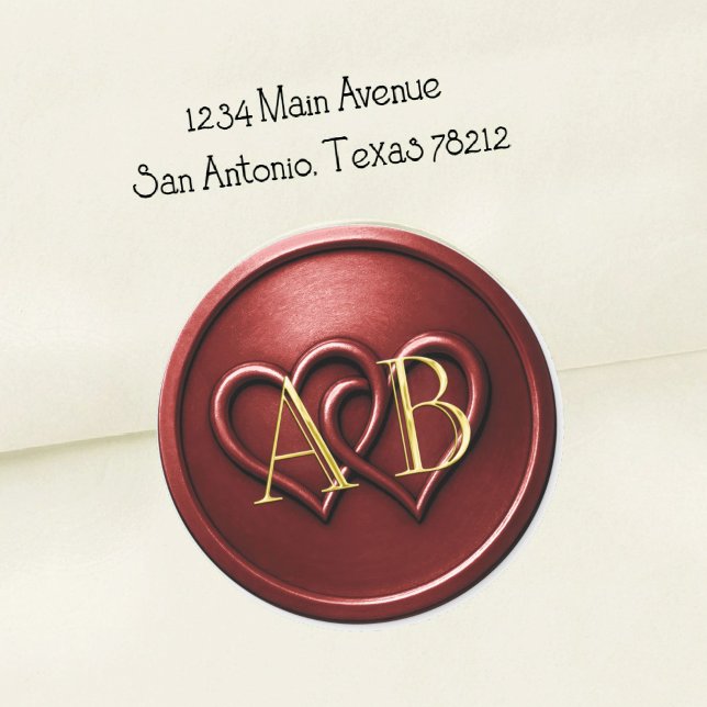 Deep Red Two Hearts Intertwined Monogram Wedding Classic Round Sticker (Creator Uploaded)