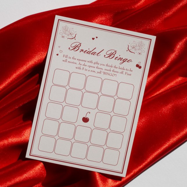Deep Red Valentine Bridal Shower Bingo Game Card (Creator Uploaded)