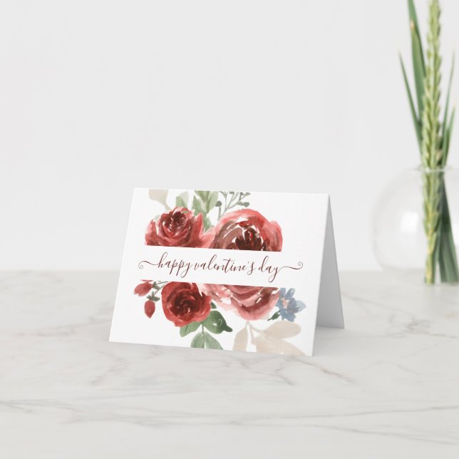 Deep red watercolor floral valentine thank you card (Front)