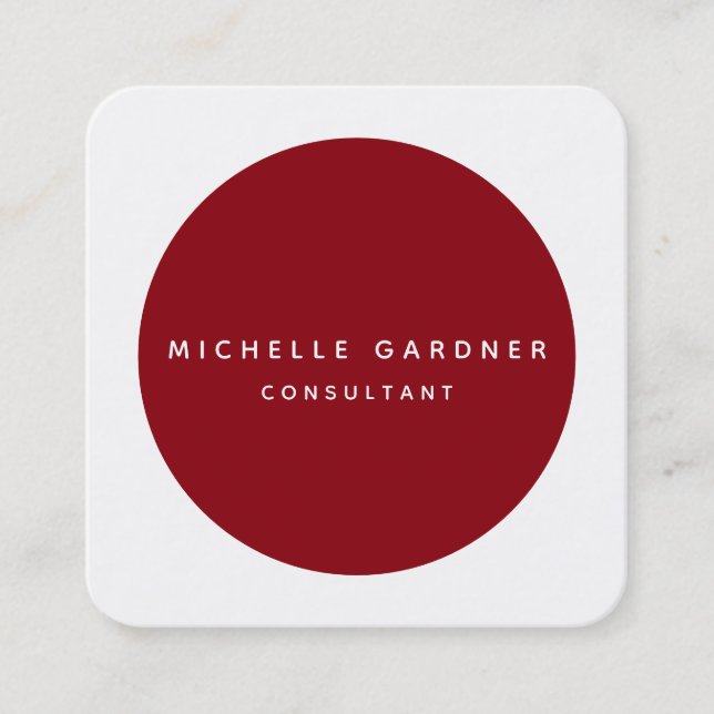 Deep Red White Minimalist Modern Professional Square Business Card (Front)