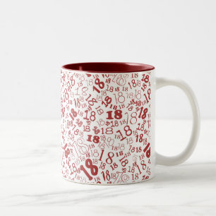 Deep Red White Numbers 18th Birthday Two-tone Mug