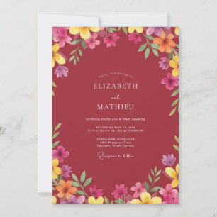 Deep Red Wildflower Wedding Invitation