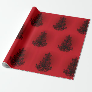 Deep Red with Black Chandeliers Wrapping Paper