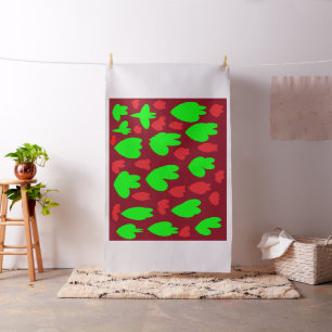 Deep red with bright green shapes art designed fabric
