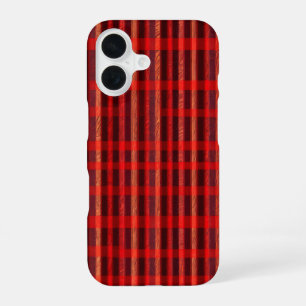 Deep Red Wood Grain Tartan Pattern iPhone 16 Case