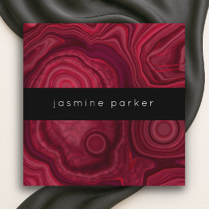Deep Rose Abstract Agate Marbled Pattern Square Business Card
