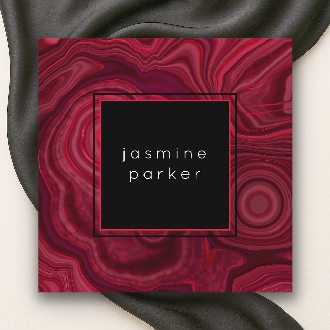 Deep Rose Abstract Agate Marbled Pattern Square Business Card (Creator Uploaded)