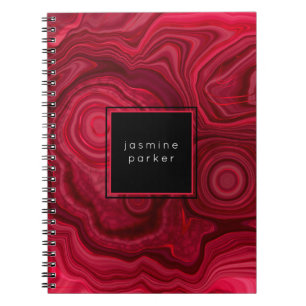 Deep Rose Abstract Agate Marbled Pattern with Name Notebook