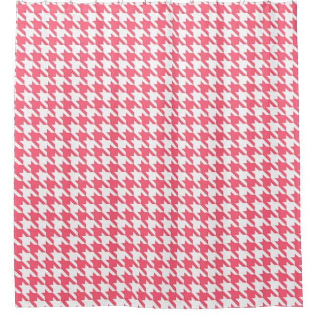 Deep Rose and White Houndstooth Pattern Shower Curtain (Front)
