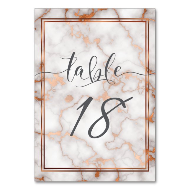 Deep Rose Gold / Copper Marble Calligraphy Table Number (Front)