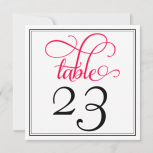 Deep Rose Pink Curly Script Table Number