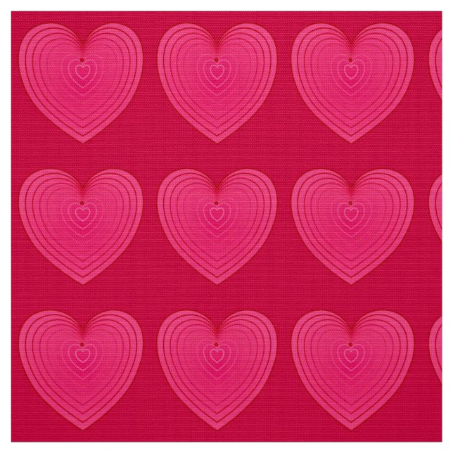 Deep Rose Pink Satin Hearts, rose red background Fabric (Swatch)