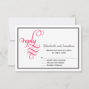 Deep Rose Pink Script Wedding Reply Card