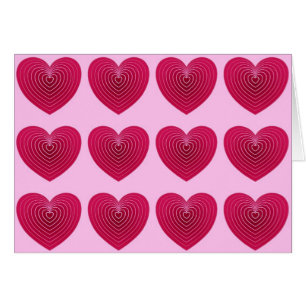 Deep rose red hearts on a pale pink background