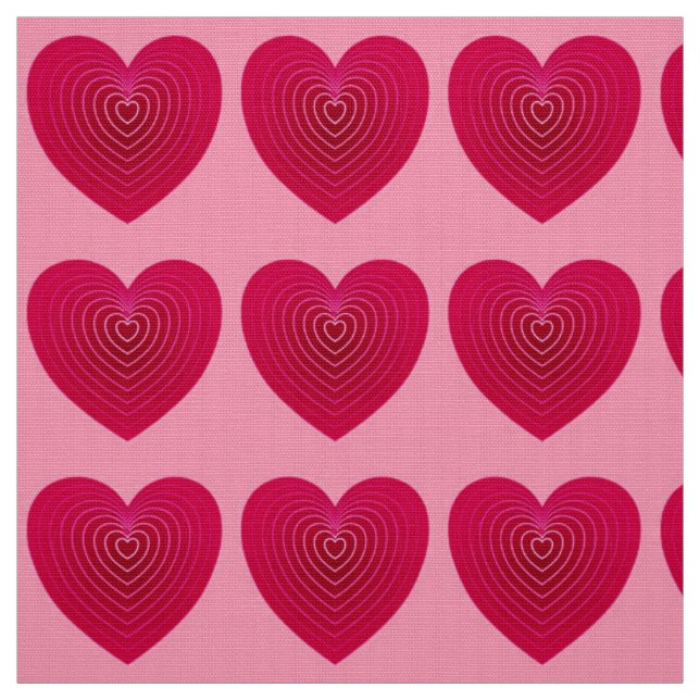 Deep rose red hearts on a pale pink background fabric (Swatch)