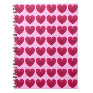 Deep rose red hearts on a pale pink background notebook