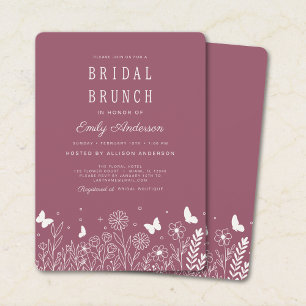 Deep Rosewood Floral Bridal Brunch Invitation