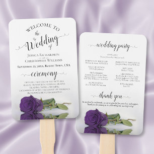 Deep Royal Purple Rose Elegant Wedding Program Hand Fan