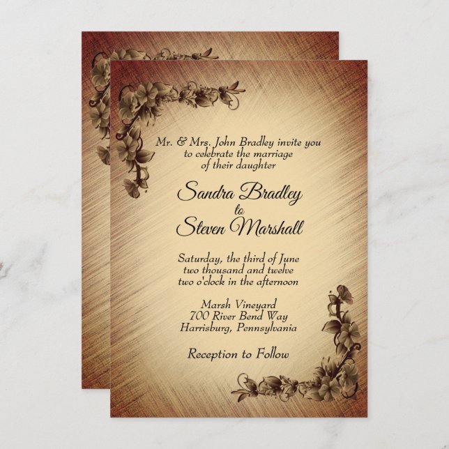 Deep Rustic Flowers Wedding Invitation (Front/Back)