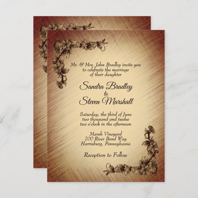 Deep Rustic Flowers Wedding Invitation (Front/Back)