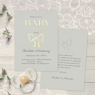 Deep Sage Green Elegant Bow Baby Shower Foil