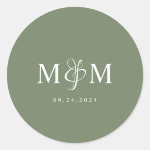 Deep Sage Green Monogram Wedding Envelope Seal