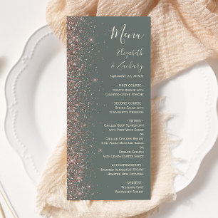 Deep Sage Green Rose Gold Glitter Edge Wedding Menu