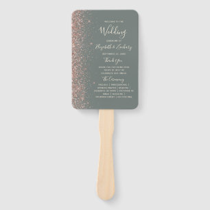 Deep Sage Green Rose Gold Glitter Wedding Program Hand Fan