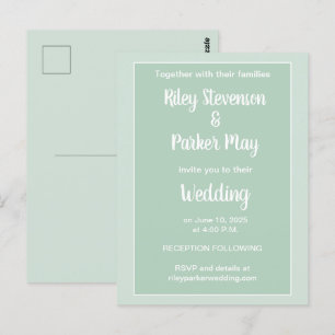 Deep Sage Green Two-Toned Wedding Invitation  Postcard