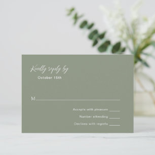 Deep Sage Green Typographic Modern Elegant Wedding RSVP Card