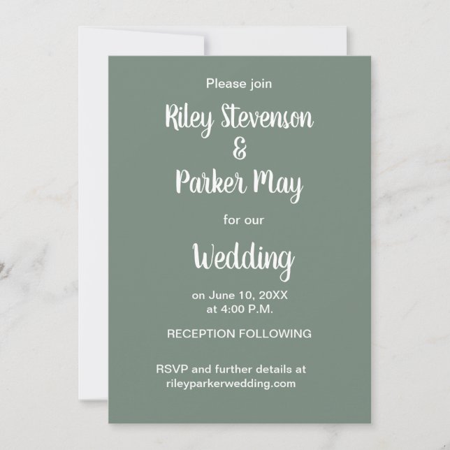 Deep Sage Green Wedding Invitation  (Front)