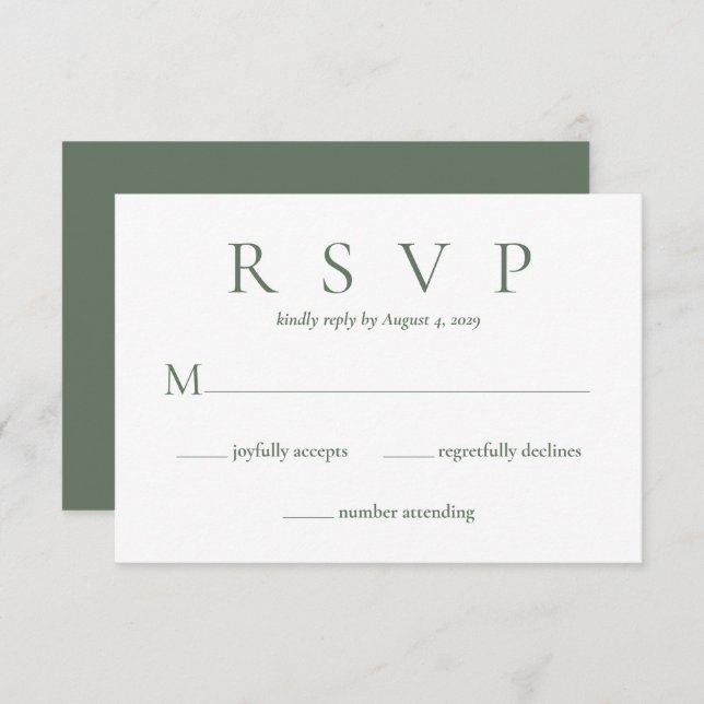 Deep Sage Green Wedding Response Card (Front/Back)