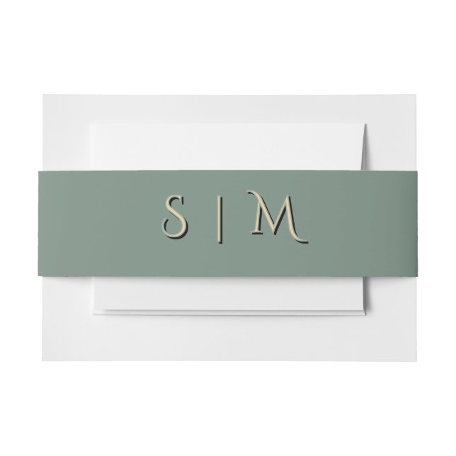 Deep Sage Monogram Wedding Belly Band Invitation Belly Band (Front Example)