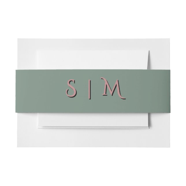 Deep Sage Monogram Wedding Belly Band Invitation Belly Band (Front Example)